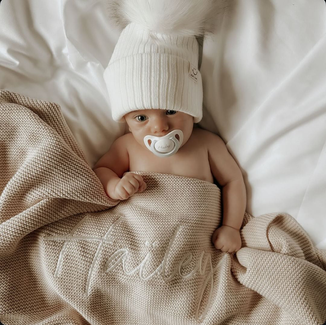 Plaid en maille de coton brodé - Milk -