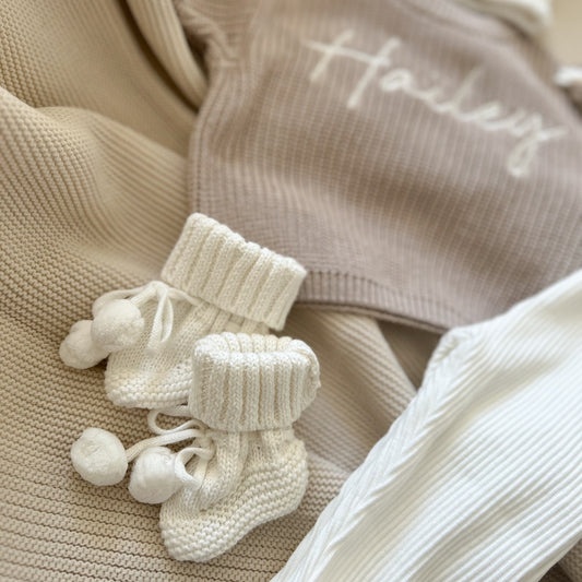Chaussons en maille Pompons - Milk -