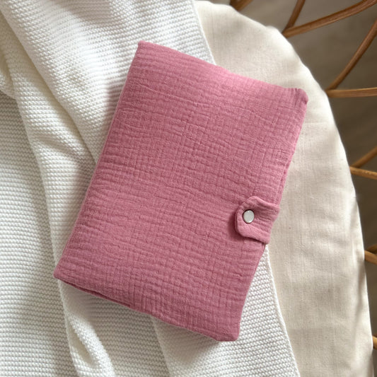 Protège carnet de santé brodé - Vieux Rose -